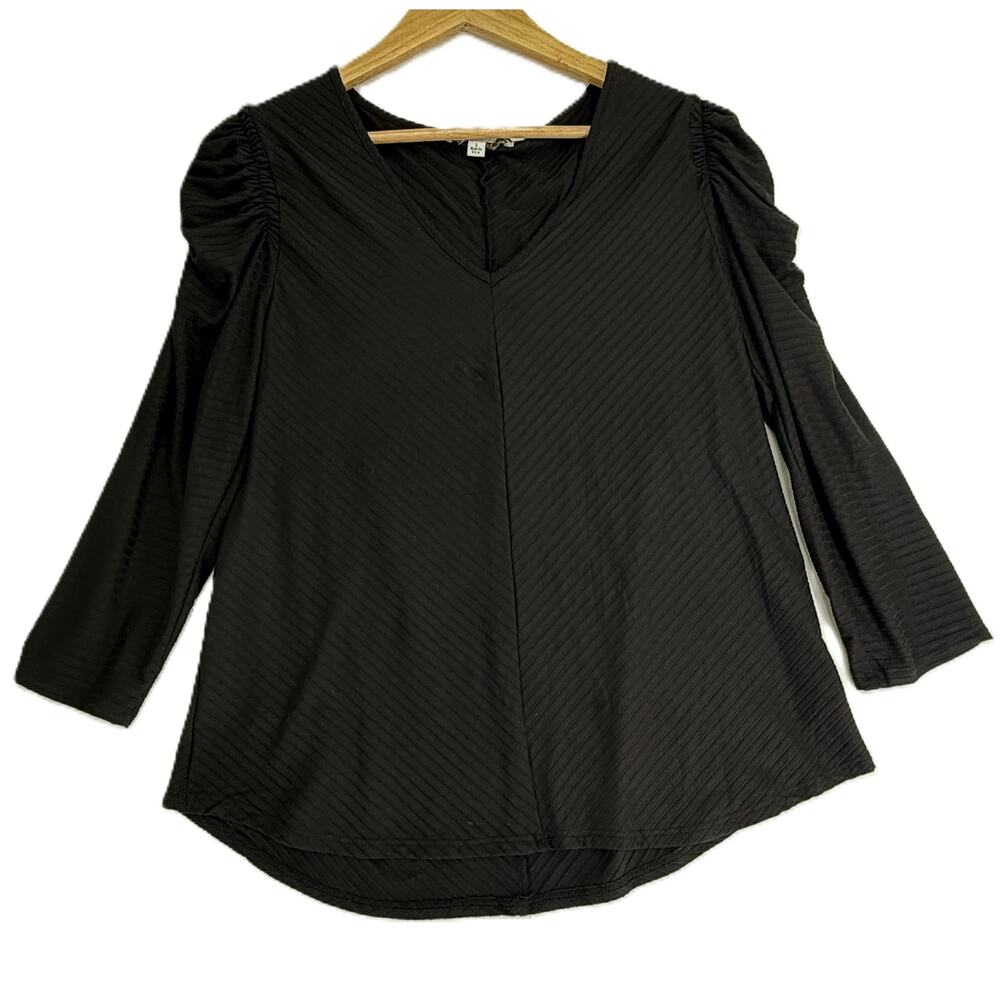Green Envelope Women's V-Neck Puff 3/4 Sleeve Top Black Size L